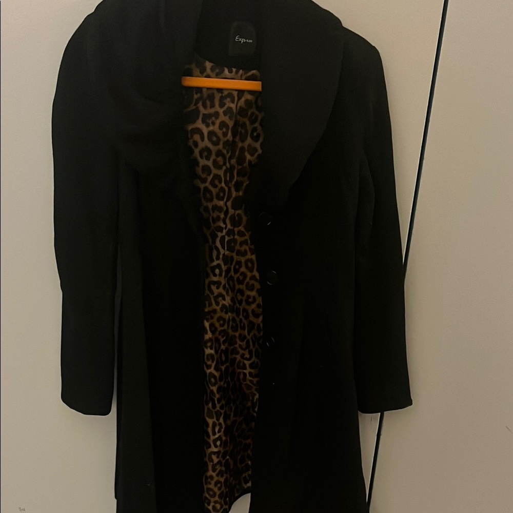 Express Black Coat with Leopard Lining